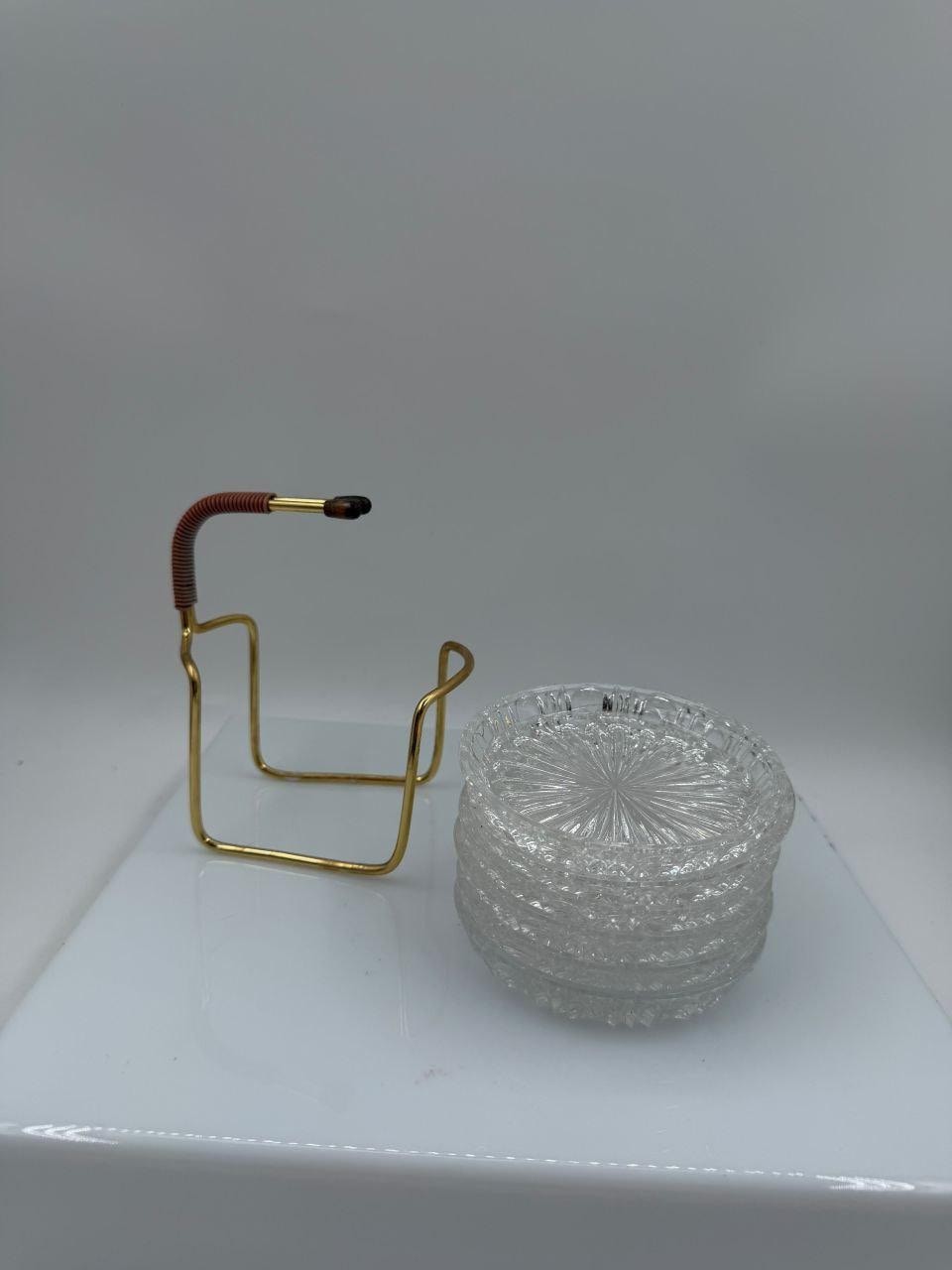 Vintage Untersetzer-Set Kristallglas mit Messinghalter