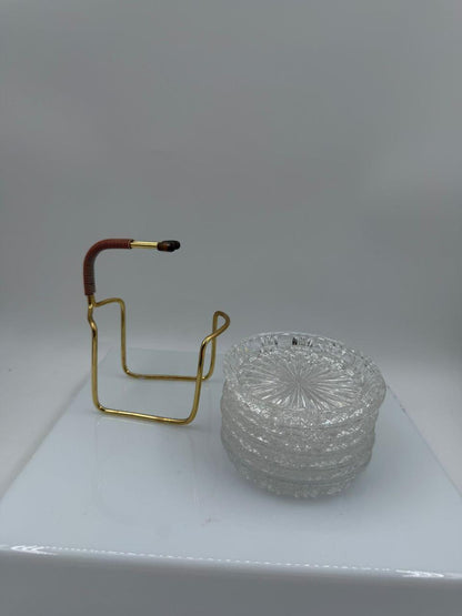 Vintage Untersetzer-Set Kristallglas mit Messinghalter