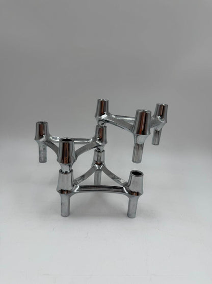 Set von 3 Vintage Kerzenhalter Chrom, modular, Mid-Century Modern
