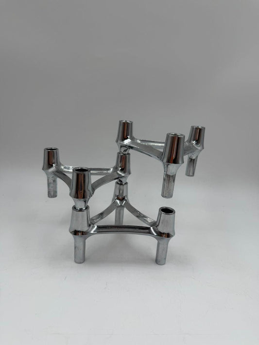 Set von 3 Vintage Kerzenhalter Chrom, modular, Mid-Century Modern