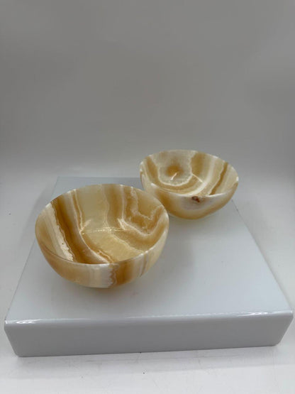 Set von 2 Vintage Schale aus Onyx, Honig-Creme gebändert