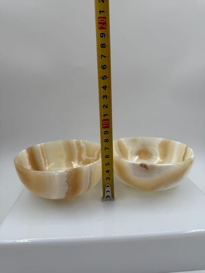 Set von 2 Vintage Schale aus Onyx, Honig-Creme gebändert