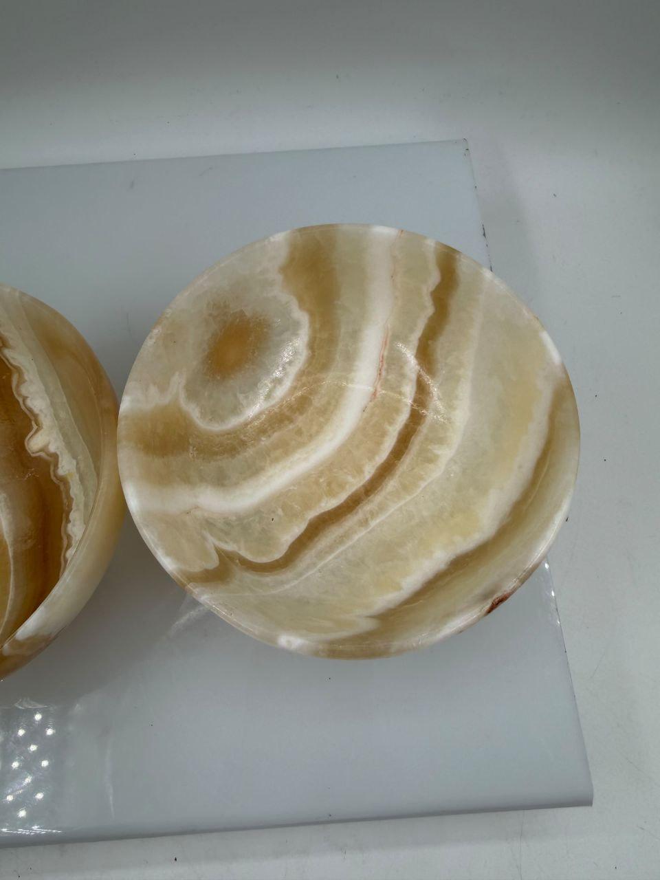 Set von 2 Vintage Schale aus Onyx, Honig-Creme gebändert