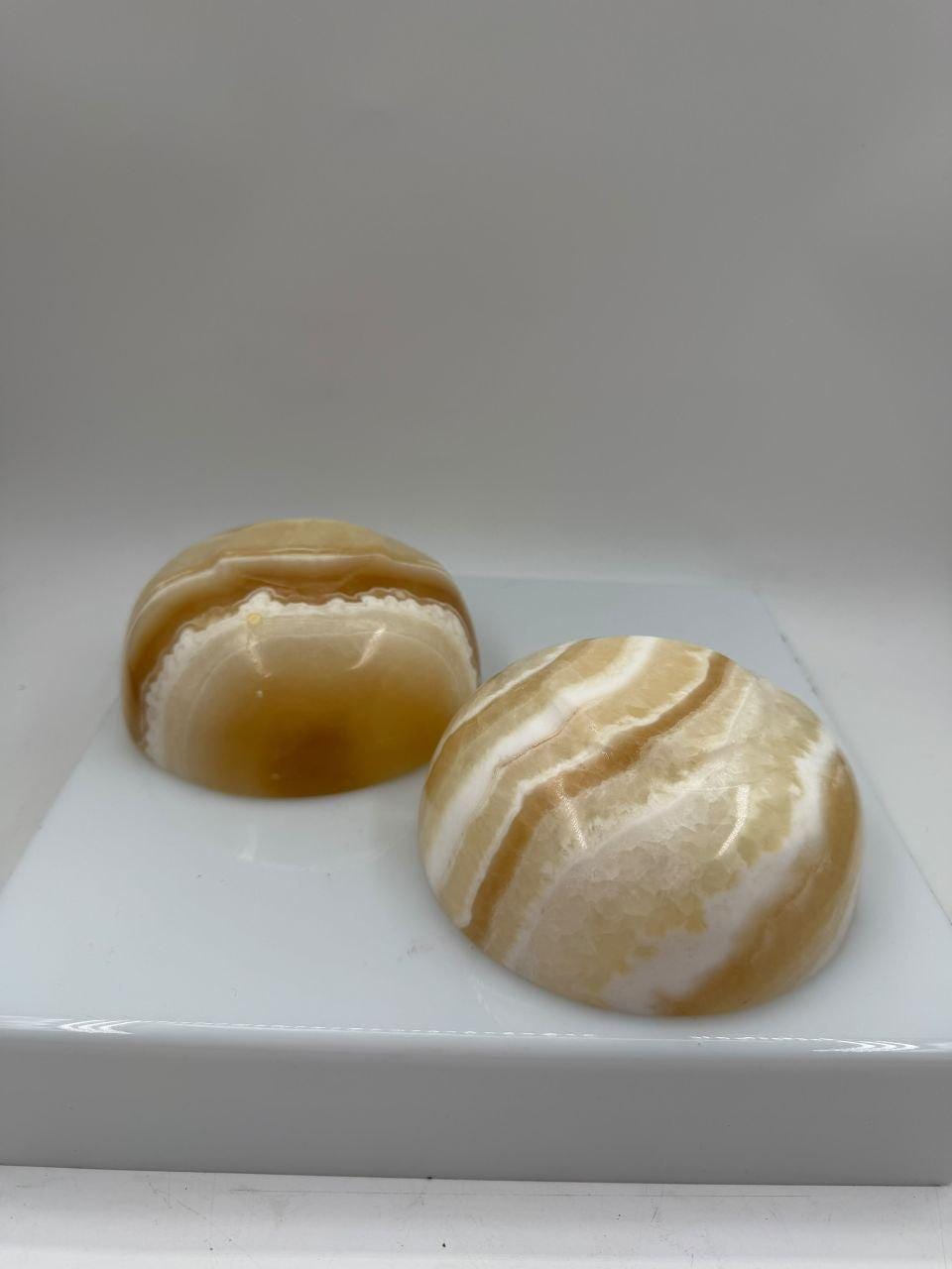 Set von 2 Vintage Schale aus Onyx, Honig-Creme gebändert