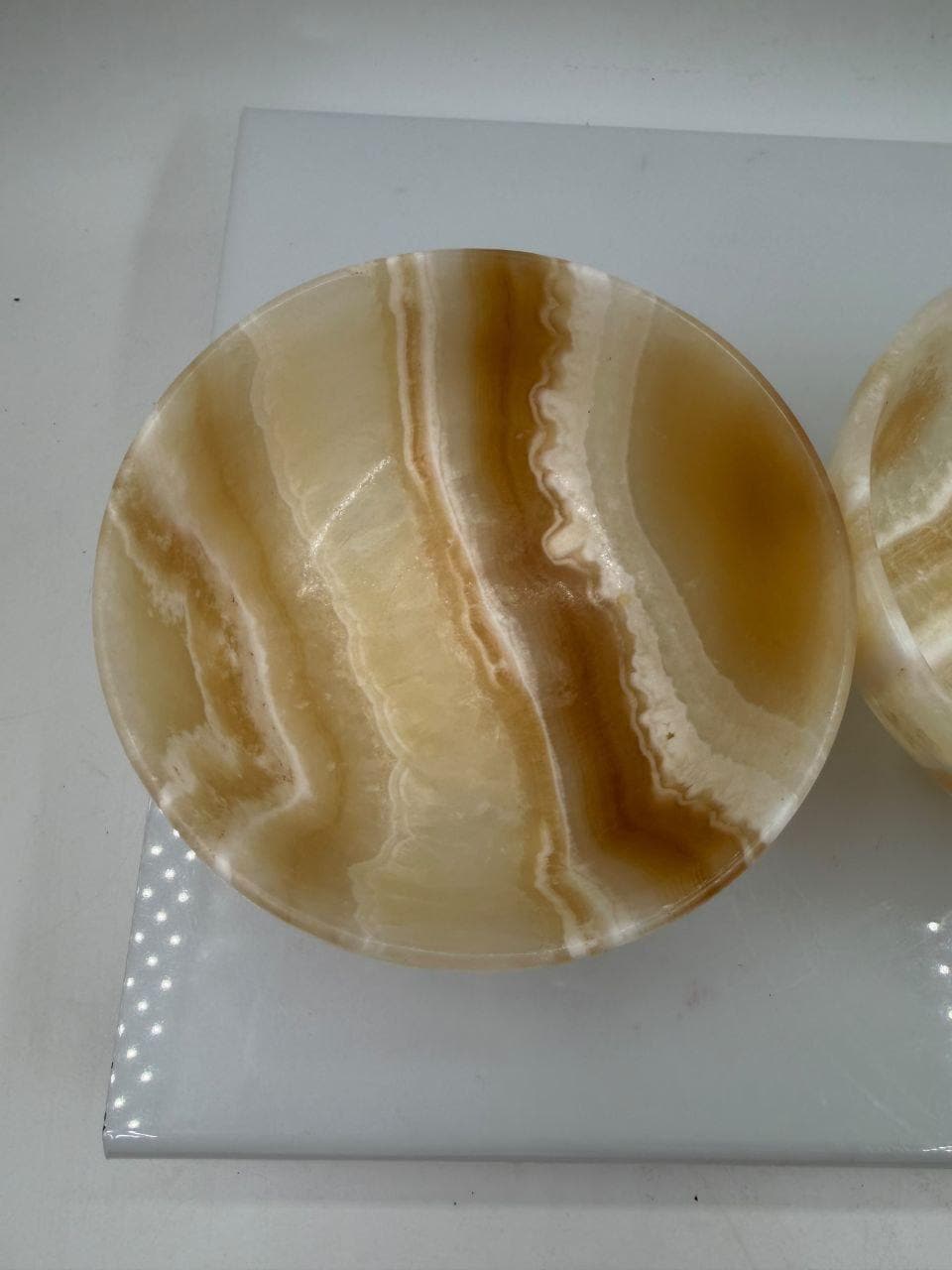 Set von 2 Vintage Schale aus Onyx, Honig-Creme gebändert