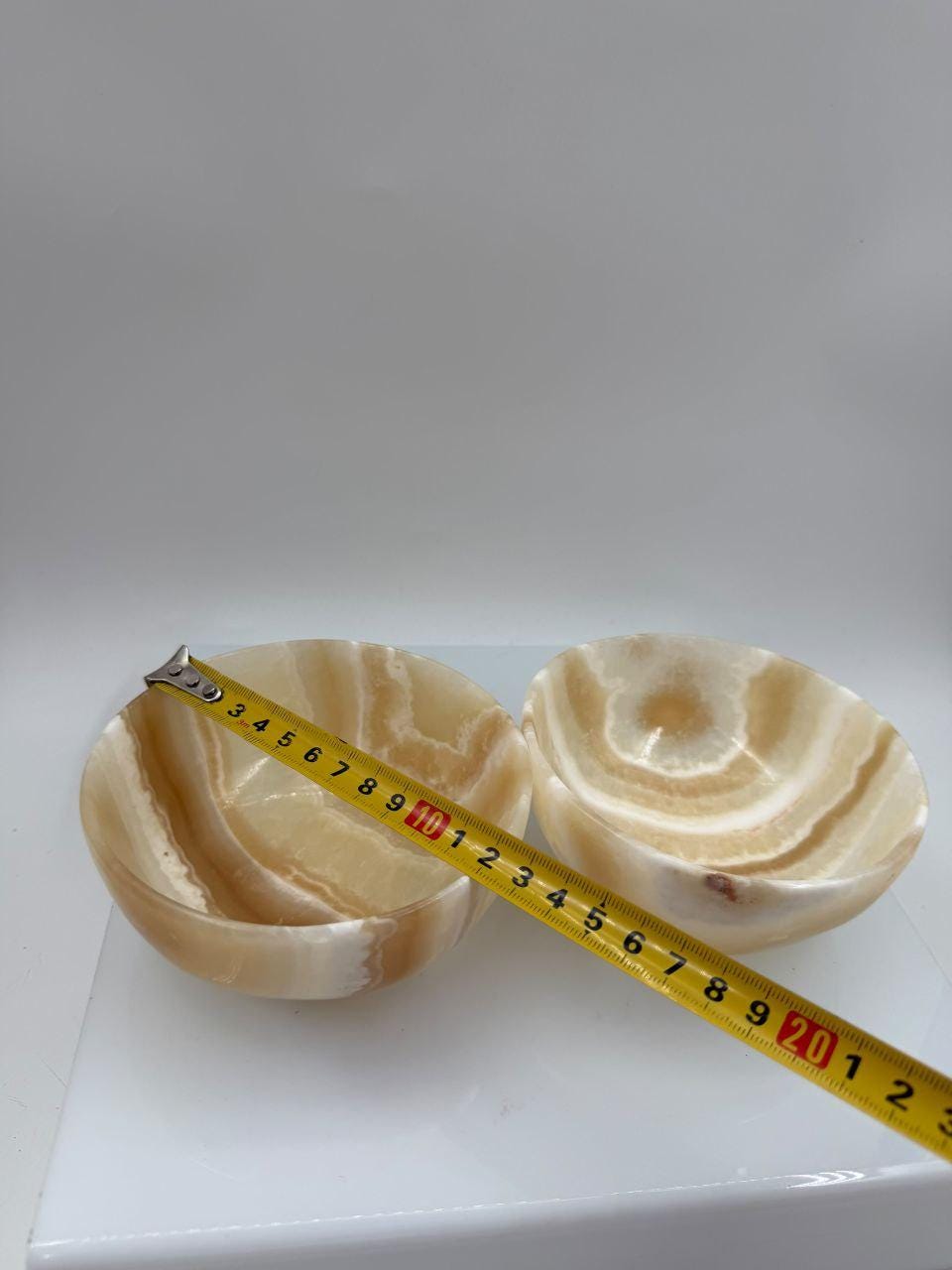 Set von 2 Vintage Schale aus Onyx, Honig-Creme gebändert