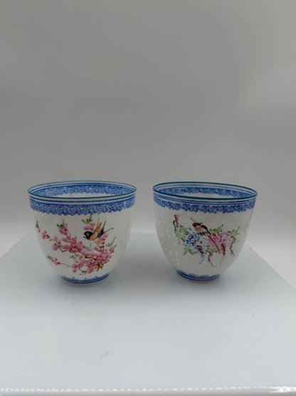 Set von 2 Vintage Teetasse Eierschalenporzellan Famille Rose, China