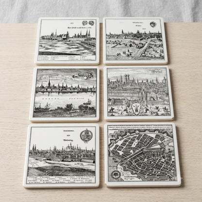Set von 6 Vintage Untersetzer mit Städtegravuren, Deutschland