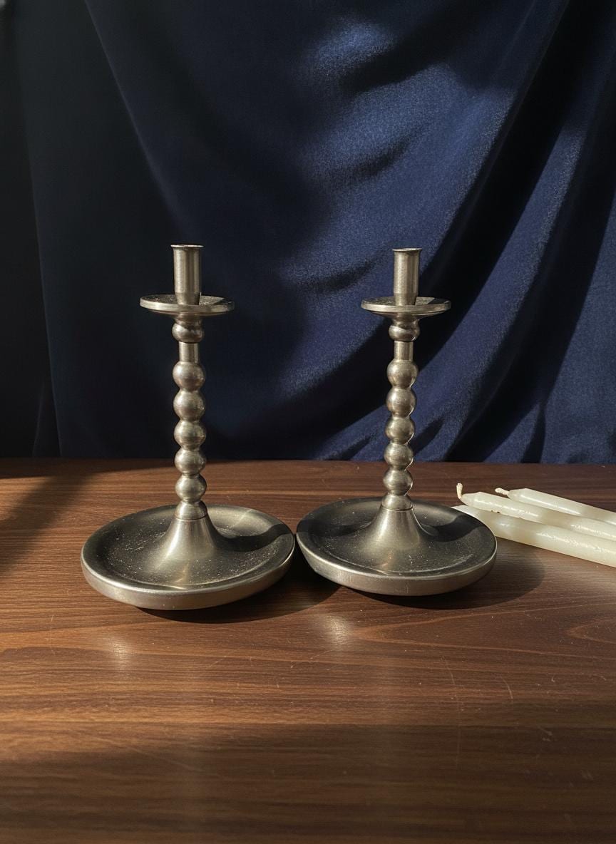 Set von 2 Vintage Kerzenständer "Bobbin" aus Chromstahl, Mid-Century
