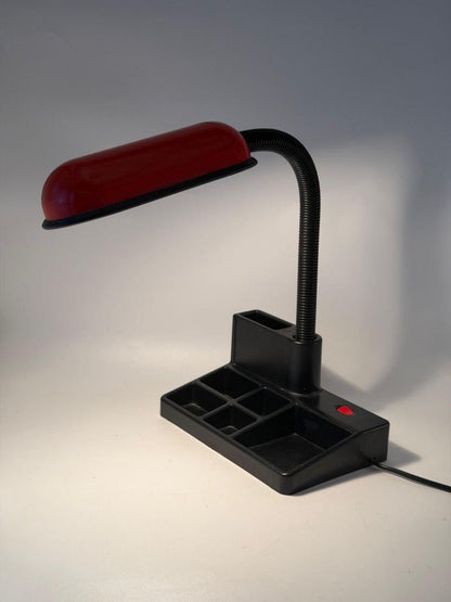 Vintage Schreibtischlampe mit Organizer-Tray, Rot-Schwarz, 80er Jahre