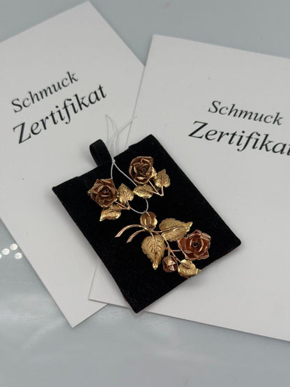 Vintage Schmuckset Rose aus 14K Gold mit Ohrringen und Anhänger