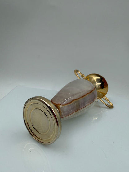 Vintage Vase Amphora Onyx und Messing 16cm mit Drachenhenkeln