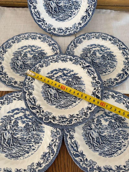 Vintage Kaffeeservice Blau-Weiß Transferware Cottage-Szene