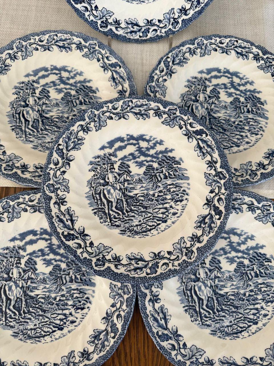 Vintage Kaffeeservice Blau-Weiß Transferware Cottage-Szene
