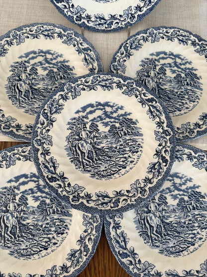 Vintage Kaffeeservice Blau-Weiß Transferware Cottage-Szene