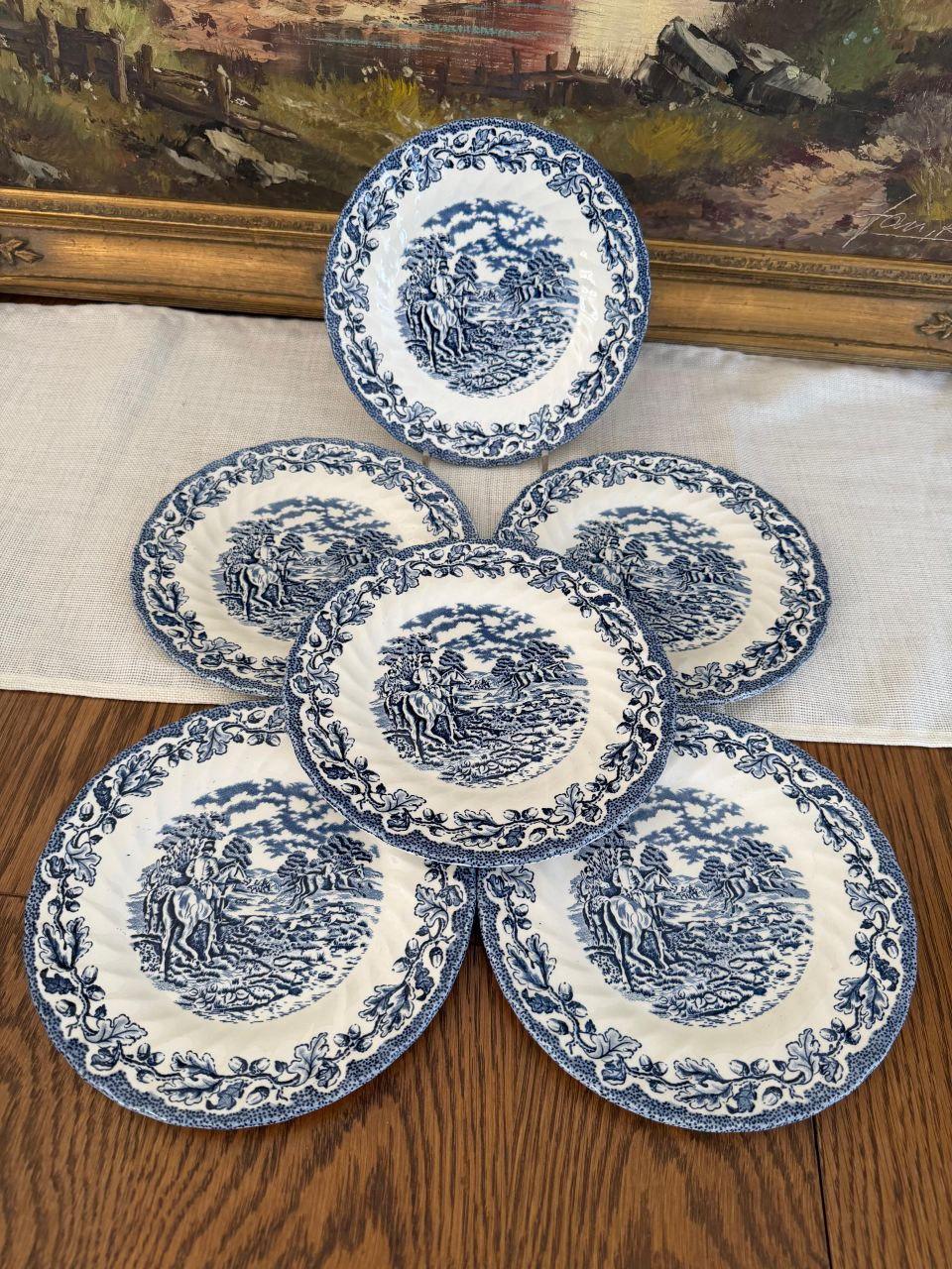 Vintage Kaffeeservice Blau-Weiß Transferware Cottage-Szene
