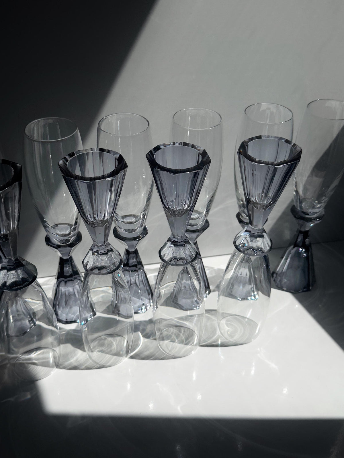 Set von 10 Vintage Sektgläser Kristall Violett, Art Deco Revival Italien