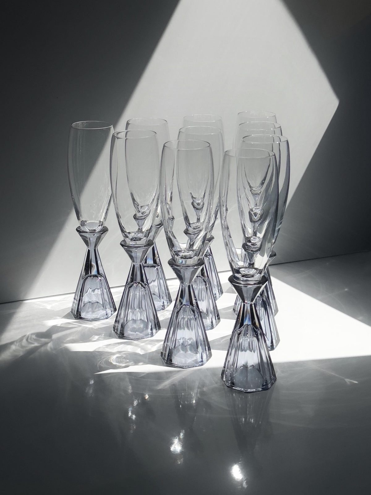 Set von 10 Vintage Sektgläser Kristall Violett, Art Deco Revival Italien