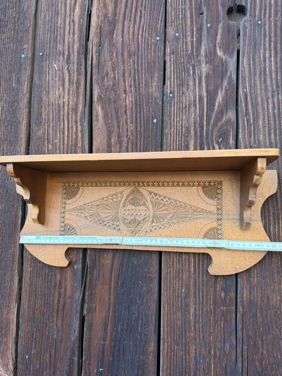 Vintage Wandregal handgeschnitzt, Folk Art Holz
