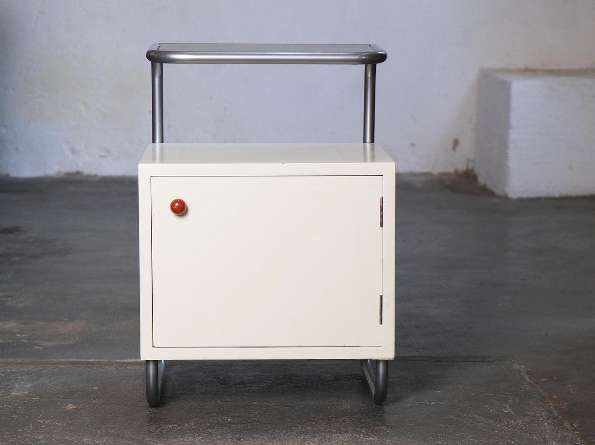 Vintage Nachttisch im Bauhaus Stil aus Stahlrohr, weiß
