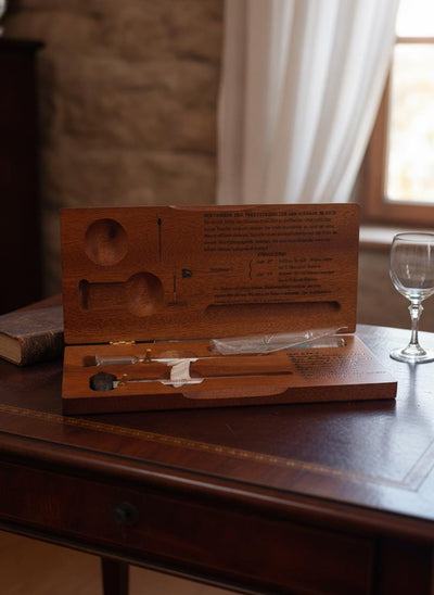 Ensemble Alcoomètre Thermomètre Vintage dans Boîte en Bois