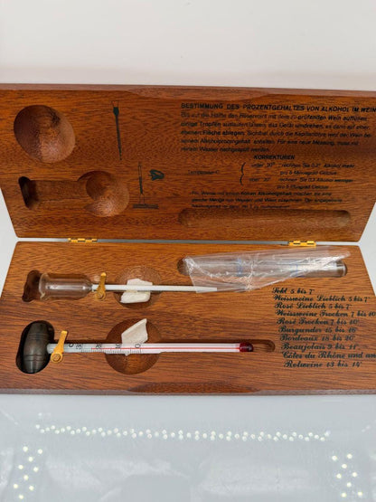 Vintage Alkoholmeter Thermometer Set in Holzkasten