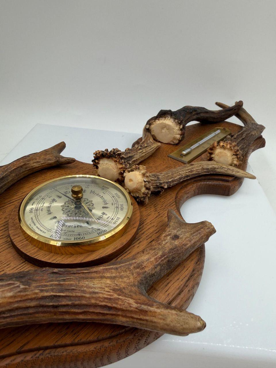 Vintage Barometer mit Geweih, Schwarzwälder Jagdstil
