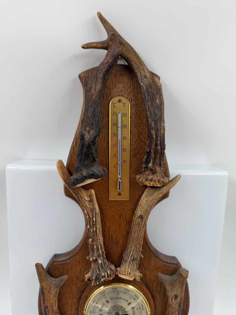 Vintage Barometer mit Geweih, Schwarzwälder Jagdstil