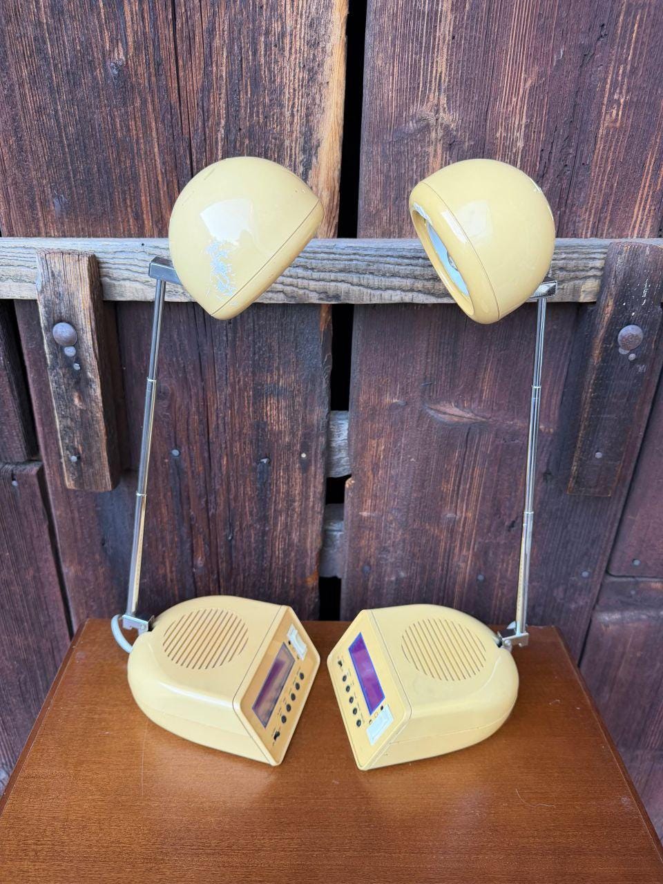 Set von 2 Vintage Tischlampe mit Wecker-Radio, Space Age Design