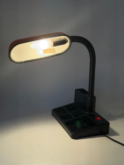 Vintage Schreibtischlampe mit Organizer-Tray, Rot-Schwarz, 80er Jahre