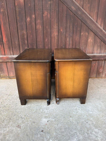 Set von 2 Vintage Nachttisch aus Nussbaum mit Messing-Ringgriffen
