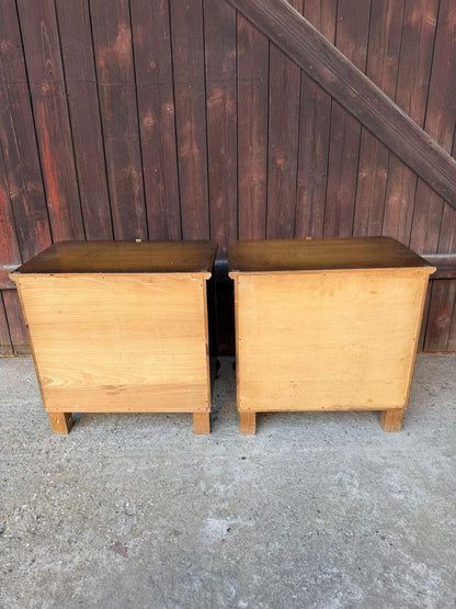 Set von 2 Vintage Nachttisch aus Nussbaum mit Messing-Ringgriffen