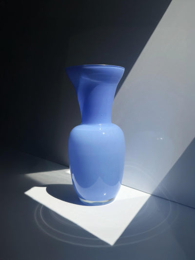 Vintage Opal Glass Vase in Blue, Italy, 35 cm