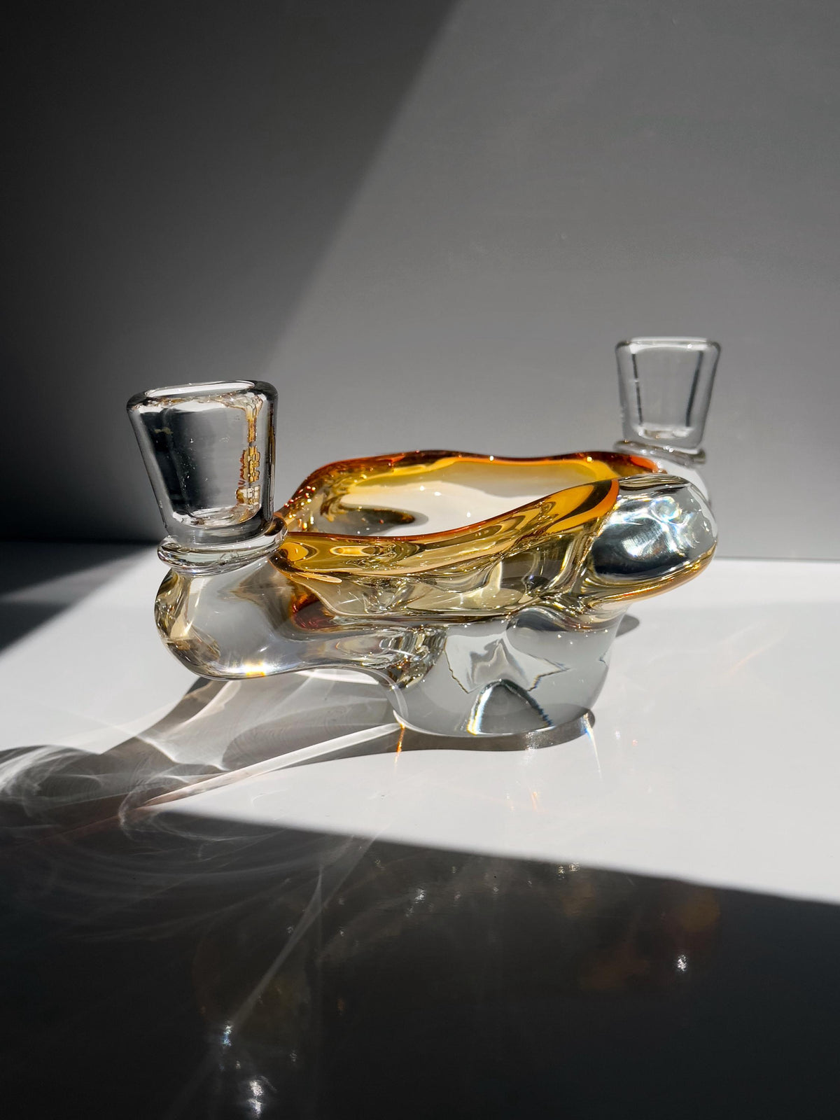 Vintage Murano Glas Aschenbecher mit Kerzenhaltern, Amber und Klar, Italien 1970er