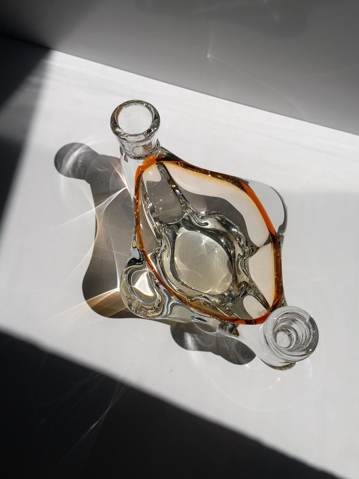 Vintage Murano Glas Aschenbecher mit Kerzenhaltern, Amber und Klar, Italien 1970er