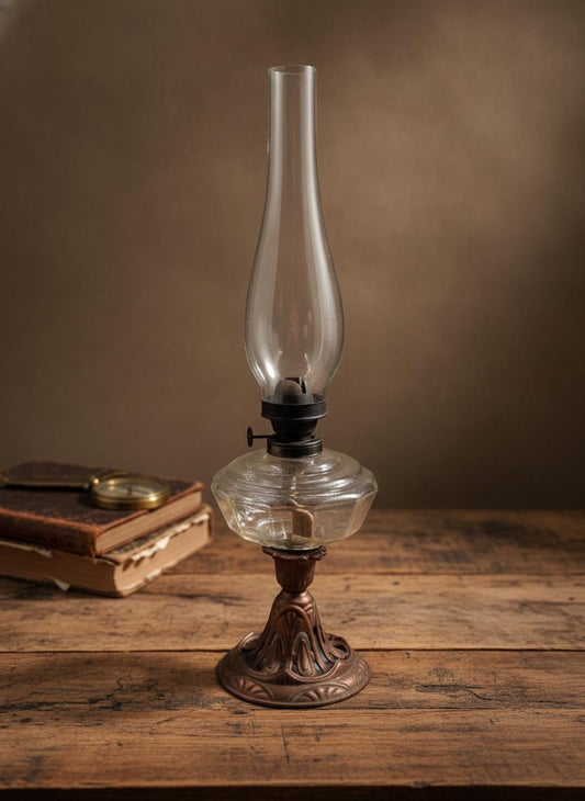 Vintage Öllampe Jugendstil aus Gusseisen und Glas