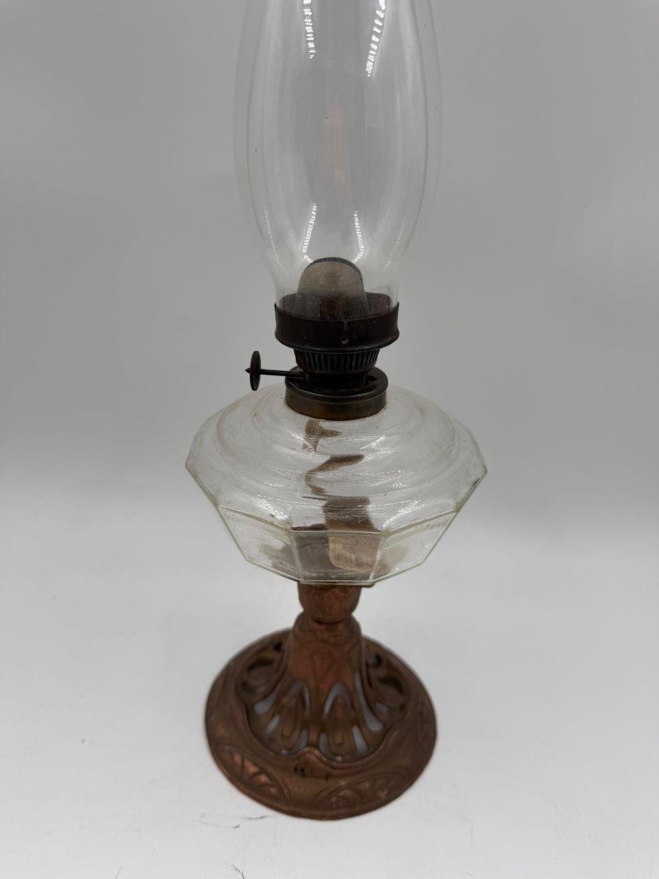 Vintage Öllampe Jugendstil aus Gusseisen und Glas