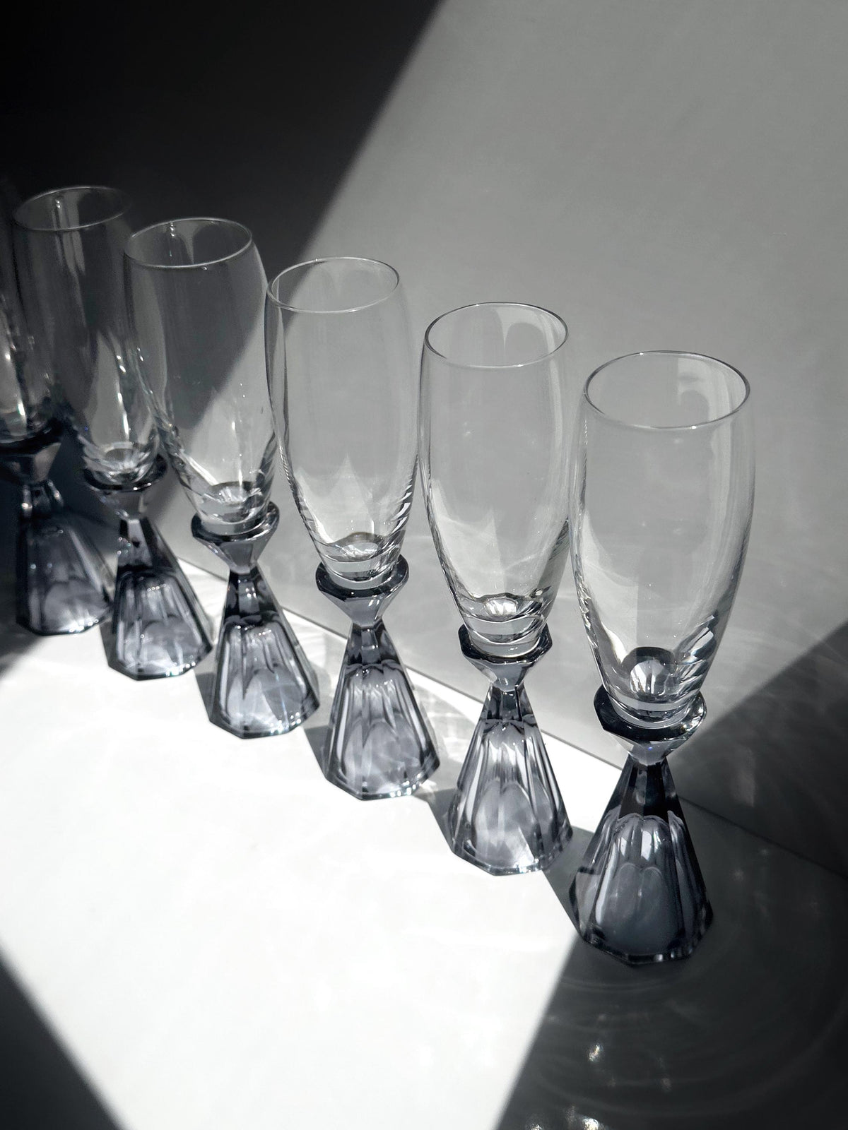 Set von 10 Vintage Sektgläser Kristall Violett, Art Deco Revival Italien