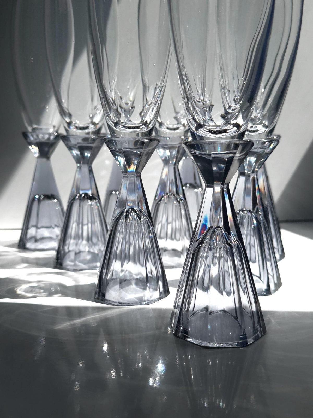 Set von 10 Vintage Sektgläser Kristall Violett, Art Deco Revival Italien