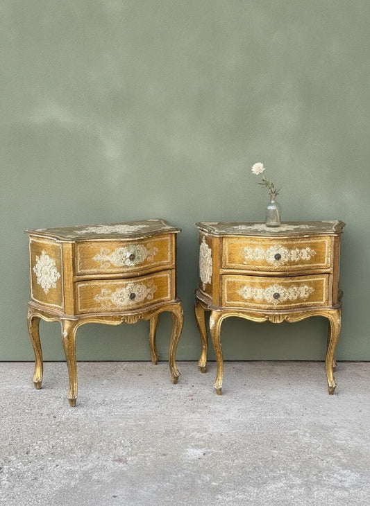 Set von 2 Vintage Nachttische Florentiner Barock, vergoldet