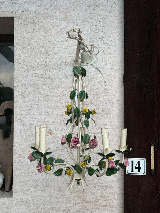 Vintage Kronleuchter Florentiner Stil mit Blumendekor, 5-armig