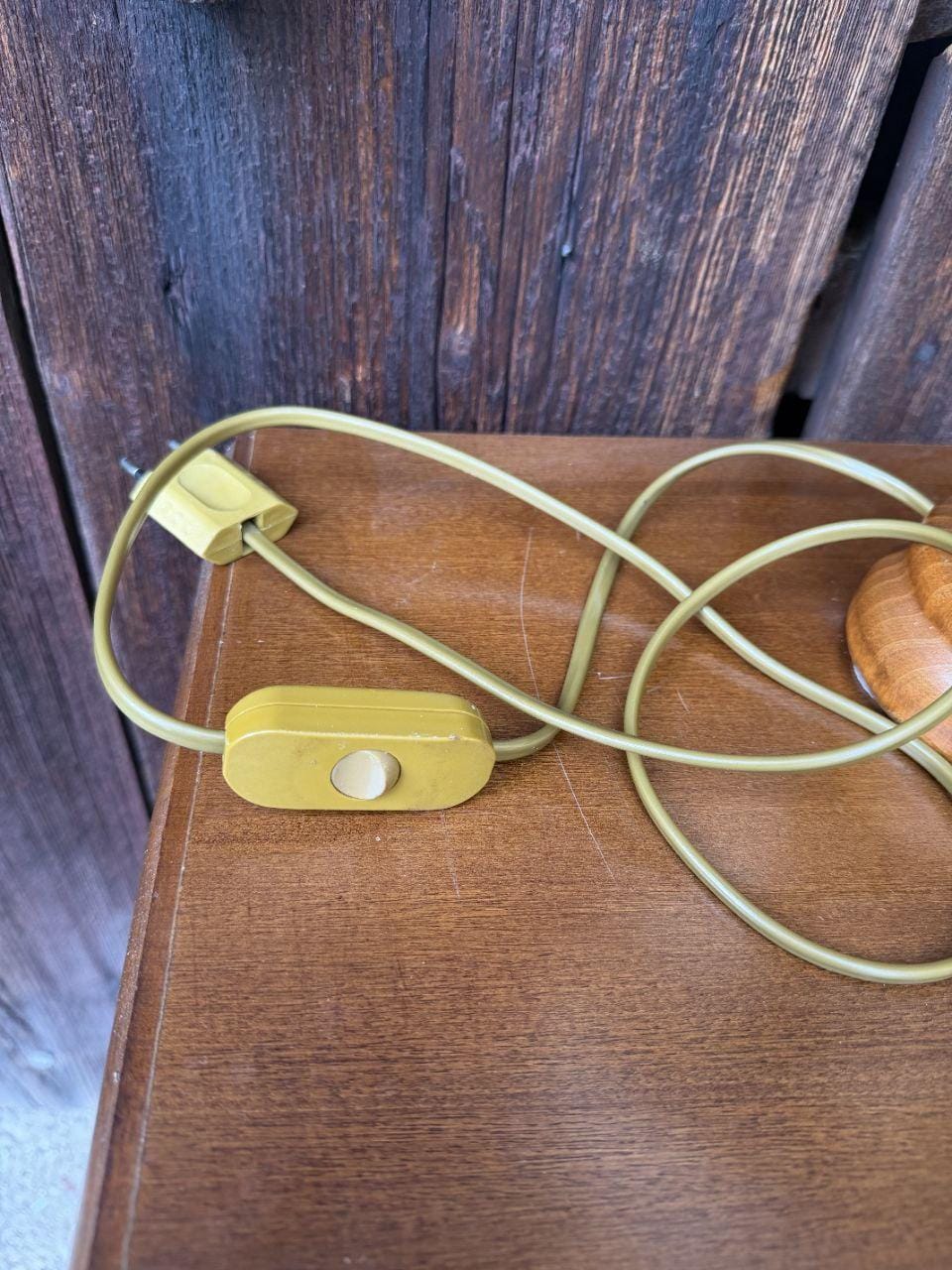 Vintage Tischlampe Holz Creme Stoffschirm Mid-Century
