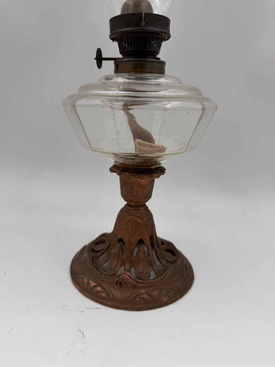 Vintage Öllampe Jugendstil aus Gusseisen und Glas