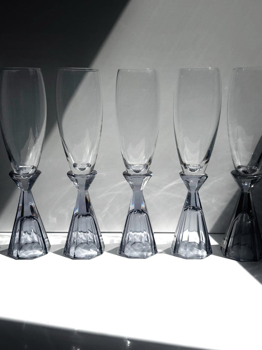 Set von 10 Vintage Sektgläser Kristall Violett, Art Deco Revival Italien