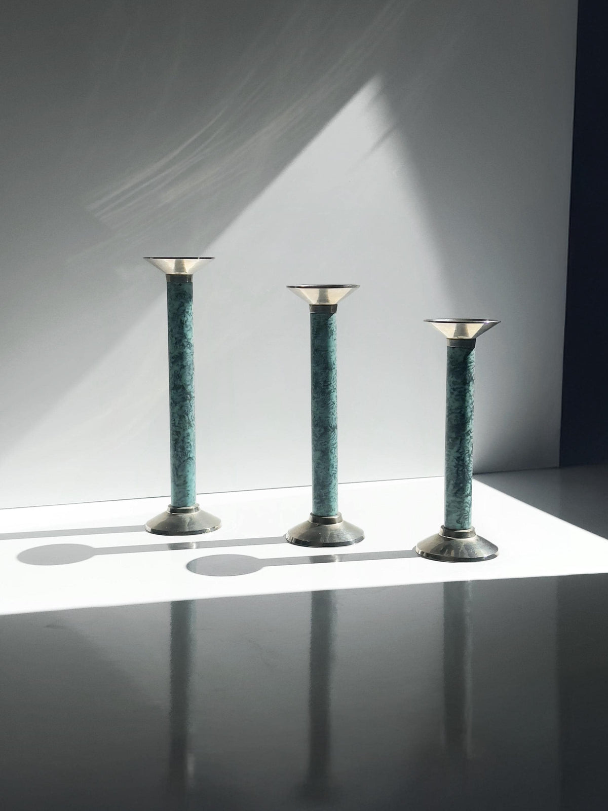 Set von 3 Vintage Kerzenständer in Marmoroptik, Türkis