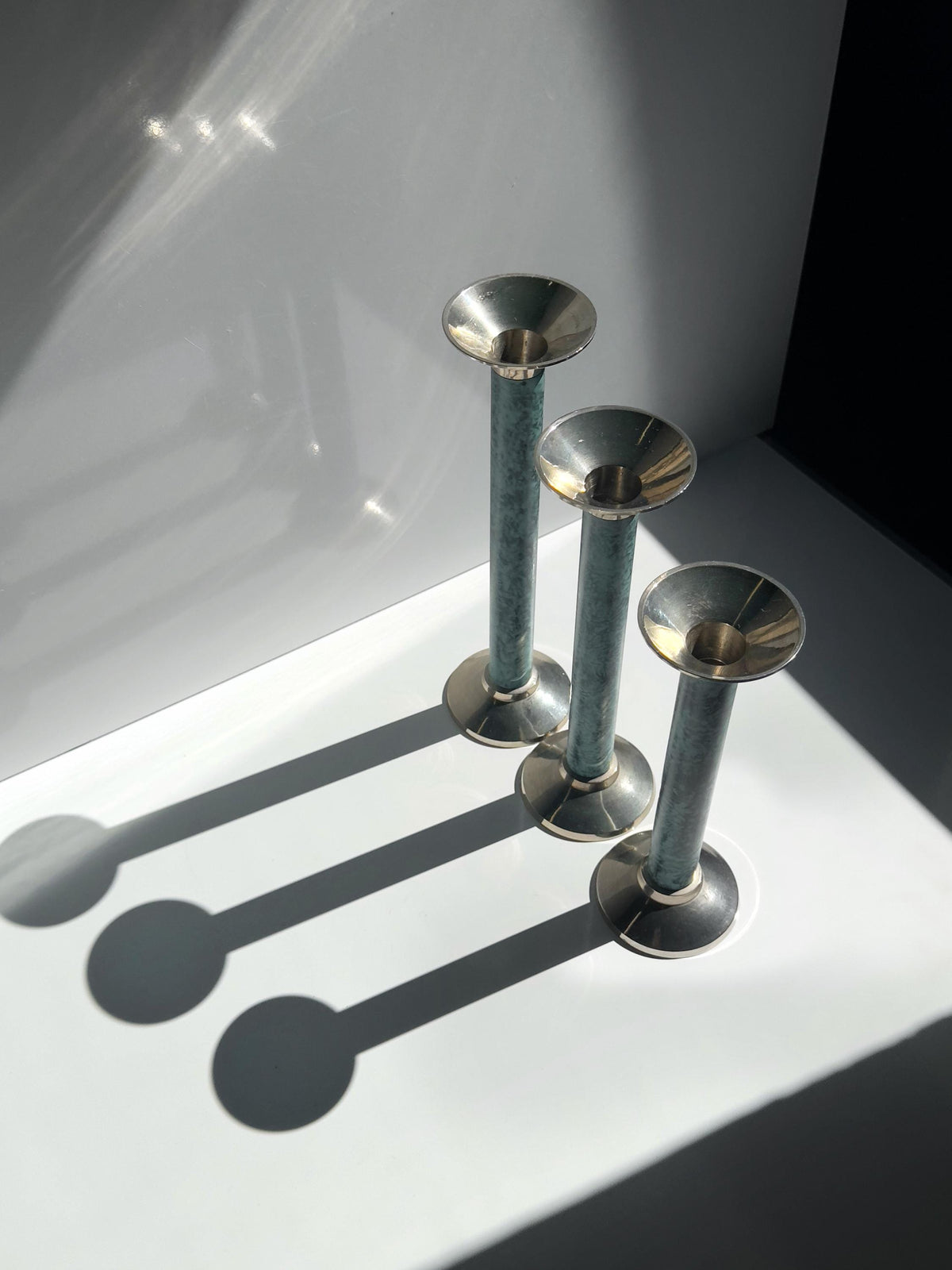 Set von 3 Vintage Kerzenständer in Marmoroptik, Türkis