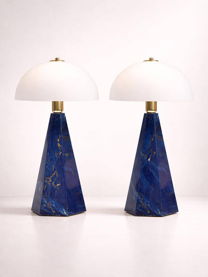 Set von 2 Vintage Tischlampen "Prisma" aus Marmor und Opalglas