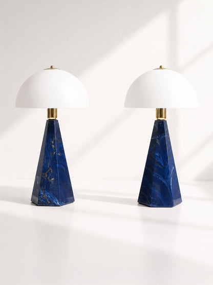 Set von 2 Vintage Tischlampen "Prisma" aus Marmor und Opalglas