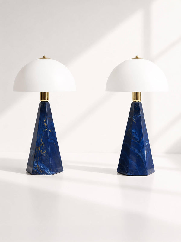 Set von 2 Vintage Tischlampen "Prisma" aus Marmor und Opalglas