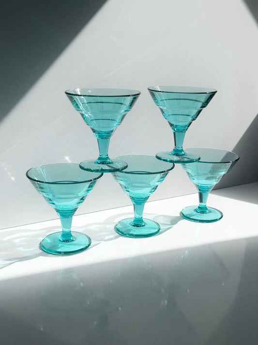 Set von 5 Vintage Dessertschalen aus Türkisglas, Italien 1980er